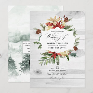 Winter Woodland Christmas Rustic QR Code Wedding Invitation