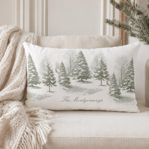 Winter Woodland Christmas Tree Pine Monogram Lumbar Pillow