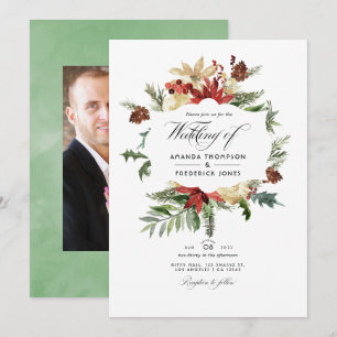 Winter Woodland Christmas Wedding Photo Invitation