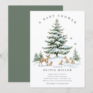 Winter Woodland Deer Baby Shower Invitation