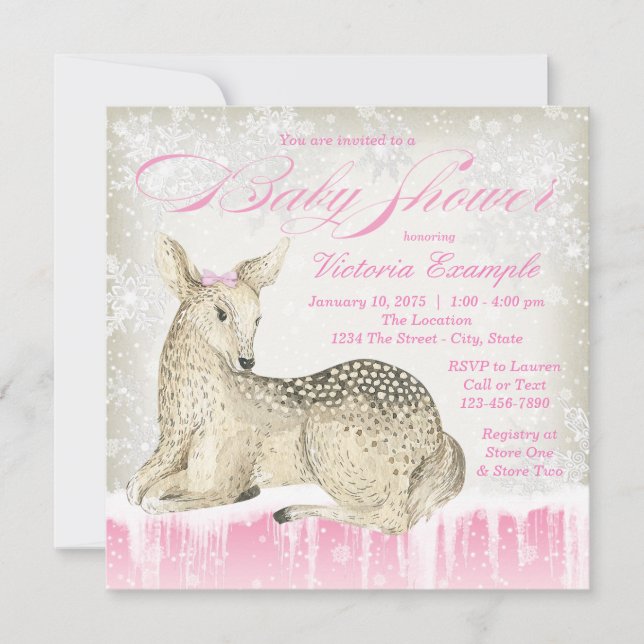 Winter Woodland Deer Baby Shower Invitations (Front)