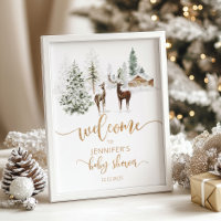 Winter woodland deer baby shower welcome