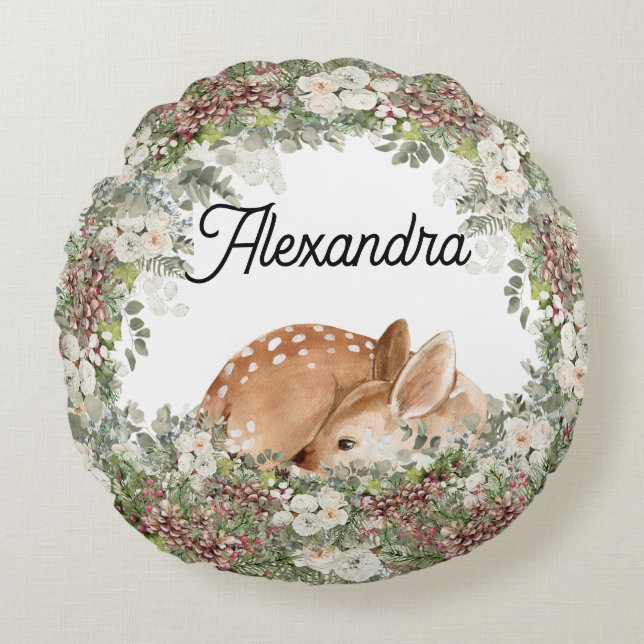 Winter Woodland Deer The Wild One   Round Pillow (Front)