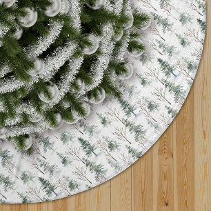 Winter Woodland Evergreen Tree Pattern Brushed Polyester Tree Skirt