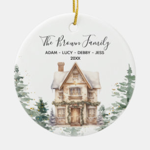 Winter Woodland Family Christmas Vintage House Ceramic Ornament