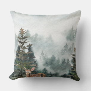 Winter Woodland Foggy Mountain Forest Doe Throw Pi Pillow