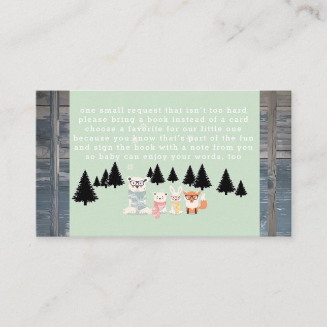 Winter Woodland Forest Animal Shower Book Request Enclosure Card (Front)