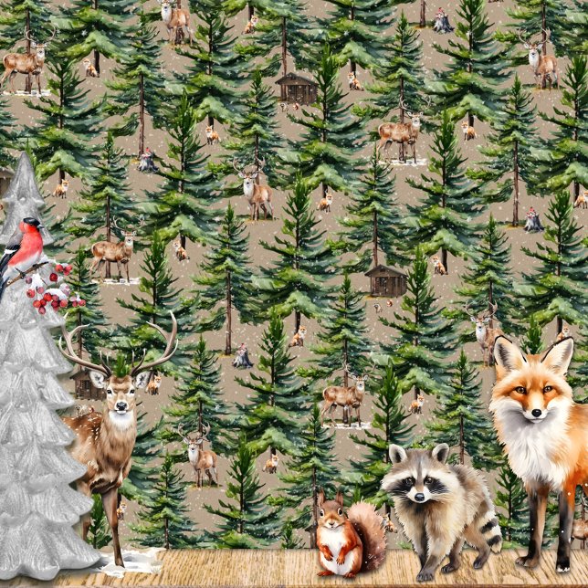 Winter Woodland Forest Animals First Snow Kraft Wrapping Paper (Winter Woodland Forest Animals First Snow Kraft Wrapping Paper in beautiful detailed watercolours)