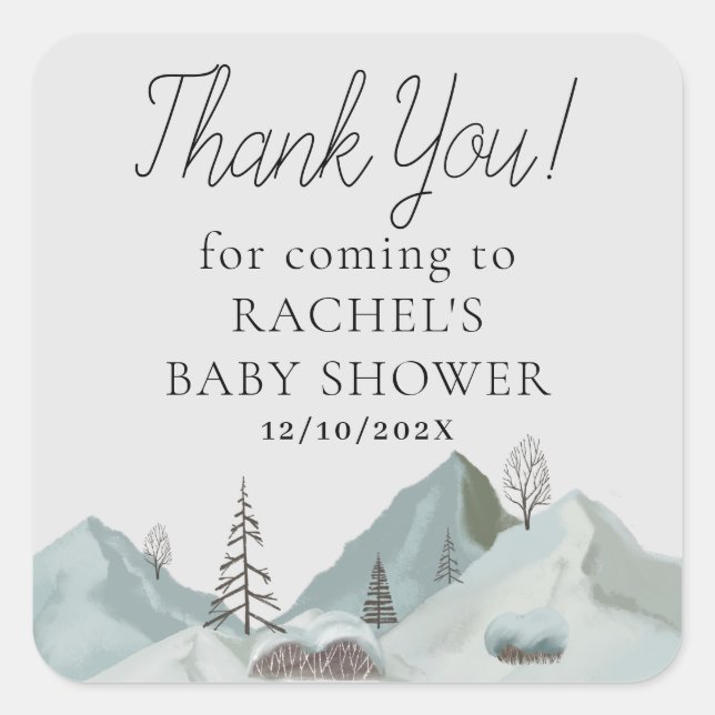 Winter Woodland Forest Baby Shower Thank You Square Sticker (Front)