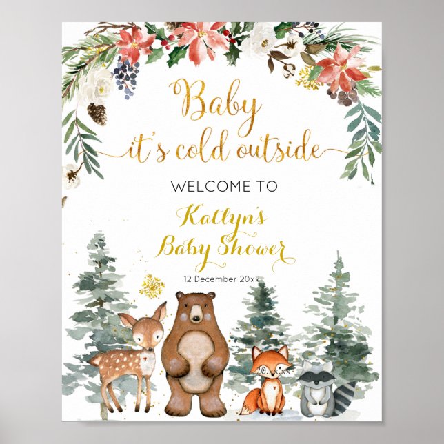 Winter Woodland Forest Baby Shower Welcome Sign (Front)