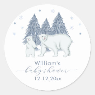Winter Woodland Forest Polar Bear Baby Shower  Classic Round Sticker