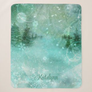 Winter Woodland Forest Snowflake Personalized Sherpa Blanket