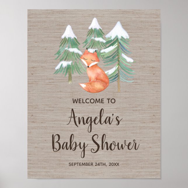 Winter Woodland Fox Baby Shower Welcome Poster (Front)