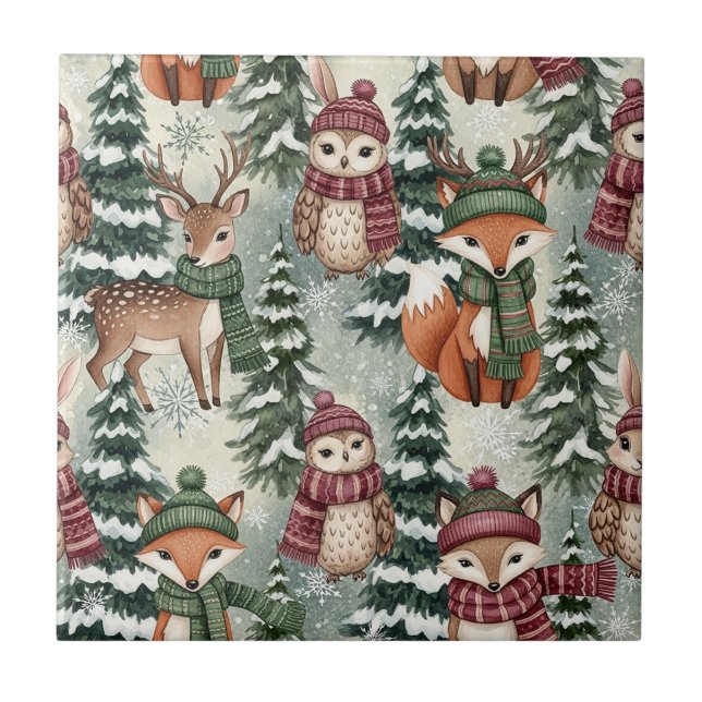 Winter Woodland Friends – Cute Animals (1) Tile (Front)