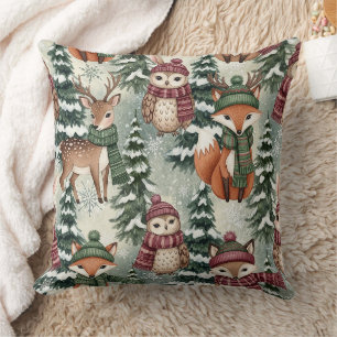 Winter Woodland Friends – Cute Animals Throw Pillow