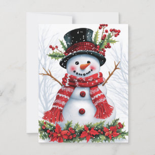 Winter Woodland Friends Festive Snowman Postcard