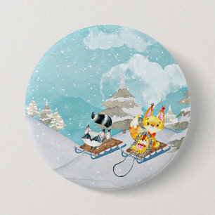 Winter Woodland Friends -Fox Hedgehog Illustration 3 Inch Round Button