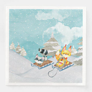 Winter Woodland Friends -Fox Hedgehog Illustration Napkin