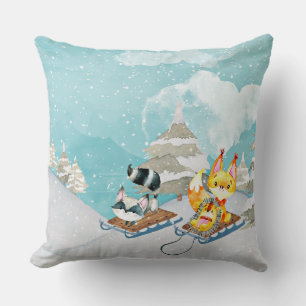 Winter Woodland Friends -Fox Hedgehog Illustration Throw Pillow