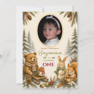Winter Woodland Friends Photo Birthday Celebration Invitation