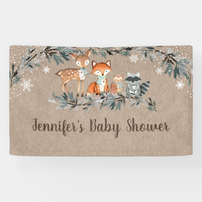 Winter Woodland Greenery Rustic Baby Shower Banner (Horizontal)