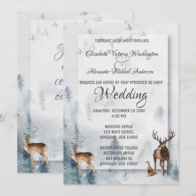 Winter Woodland Holiday Wedding Invitation (Front/Back)