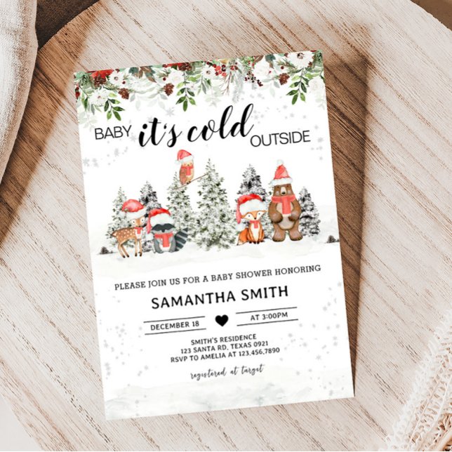 Winter Woodland Its Cold Outside Baby Shower Invitation (Winter Woodland Baby Shower Invitation)