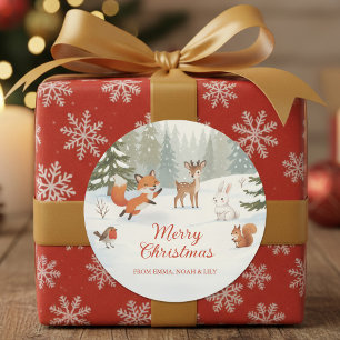 Winter Woodland Merry Christmas Forest Animals Classic Round Sticker