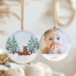 Winter Woodland My First Christmas Photo Keepsake Ceramic Ornament<br><div class="desc">This simple first Christmas ornament features a gorgeous winter baby bear woodland illustration,  with a place on the back for you to add your baby’s name,  the year,  and a photo. The perfect keepsake for any new parents this winter!</div>
