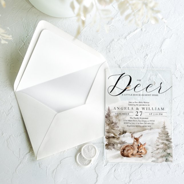 Winter Woodland Oh Deer Theme Baby Boy Shower Acrylic Invitations (Creator Uploaded)