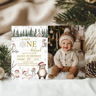 Winter Woodland Onederland 1st Birthday Photo Invitation