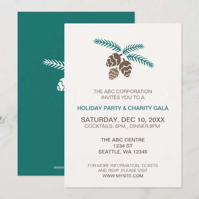 winter woodland pine cones Holiday party Invitation (Front/Back)