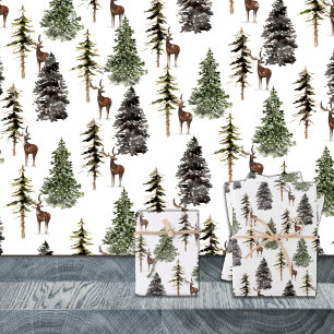 Winter Woodland Pine Tree Forest Stag Reindeer Wra Wrapping Paper Sheet