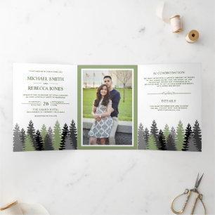 Winter Woodland Pine Trees Photo Forest Wedding Tri-Fold Invitation
