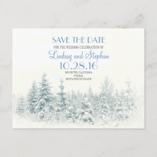 Winter woodland romantic white save the date announcement postcard
