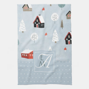 Winter Woodland Scandinavian Monogrammed Decor Kitchen Towel
