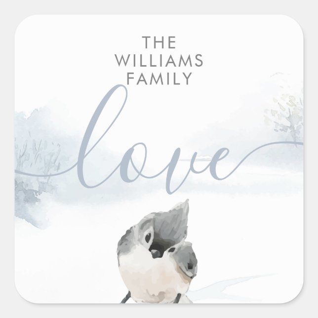 Winter Woodland Scene Bird Square Sticker (Front)