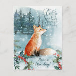 Winter woodland scene, fox Christmas Postcard<br><div class="desc">This design features a watercolor illustration of a wintry woodland scene with fox. You can adjust text according to your requirements..</div>