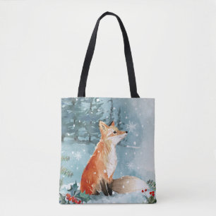 Winter woodland scene, fox Christmas Tote Bag