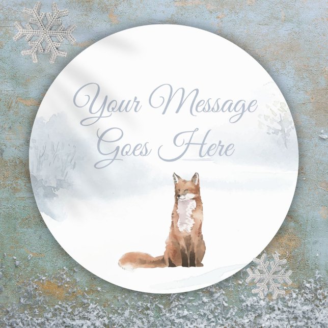 Winter Woodland Scene Fox Classic Round Sticker (Winter Woodland Scene Fox Classic Round Sticker)