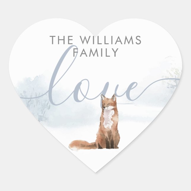Winter Woodland Scene Fox Heart Sticker (Front)