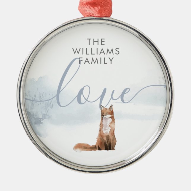 Winter Woodland Scene Fox Metal Ornament (Front)