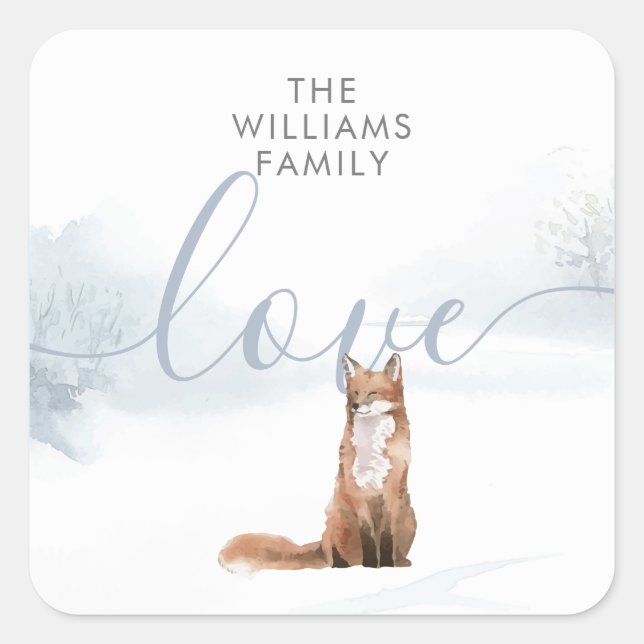 Winter Woodland Scene Fox Square Sticker (Front)