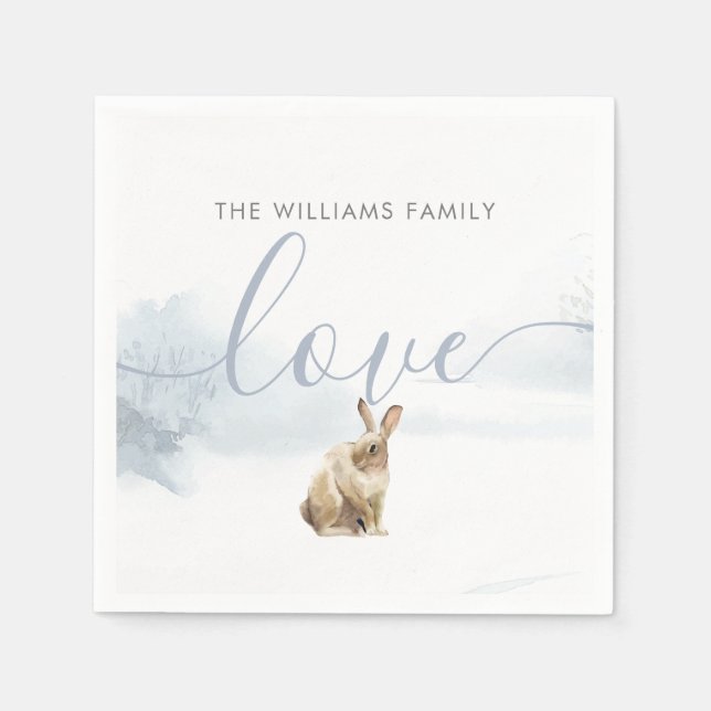 Winter Woodland Scene Hare Christmas Holiday Napkin (Front)