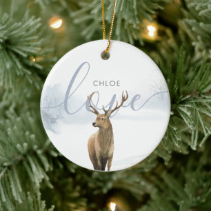 Winter Woodland Scene Stag Ceramic Ornament