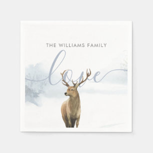 Winter Woodland Scene Stag Holiday Napkin