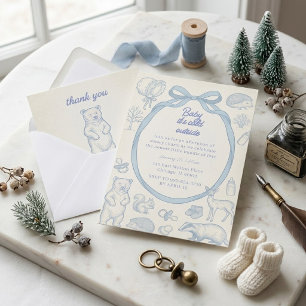 Winter Woodland Sketch Ribbon Loop Boy Invitation