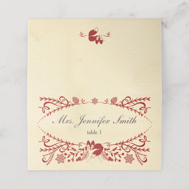 Winter Woodland Sleeping Fox Christmas Place Card (Outside Unfolded)