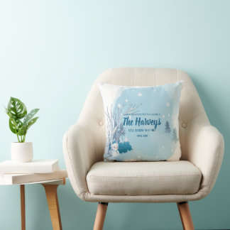 Winter Woodland Snowman Personalized Family Throw Pillow