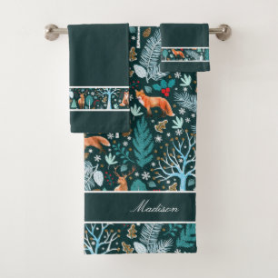 Winter Woodland Teal/Gold ID785 Bath Towel Set